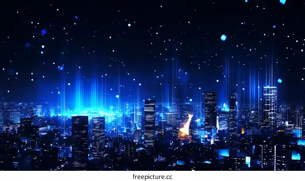 Futuristic City at Night with Digital Connections