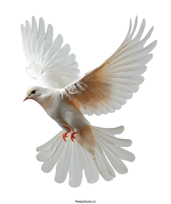 [Transparent Background PNG]A white dove is flying with its wings spread.