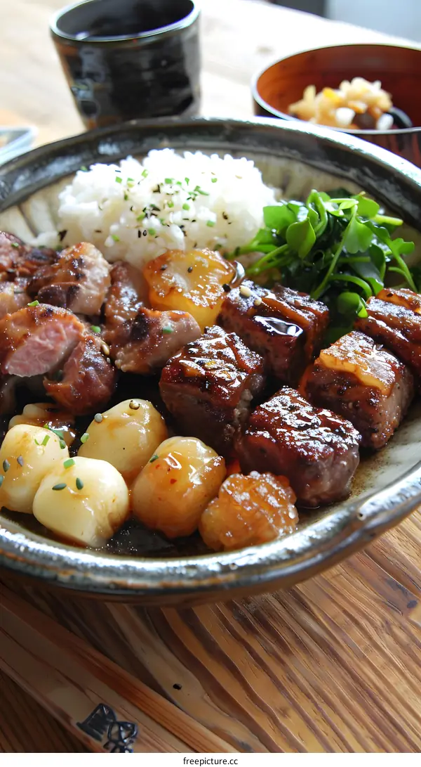Grilled Meat with Rice and Vegetables