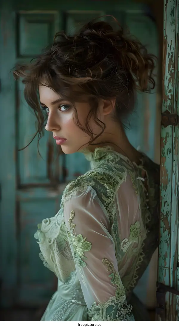 portrait of a beautiful woman in a green dress