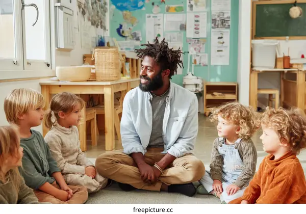 Preschool Teacher and Children Circle Time