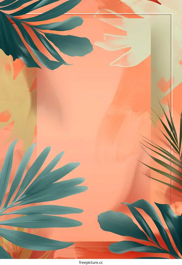Tropical Leaves with Peach Background Minimalist Design