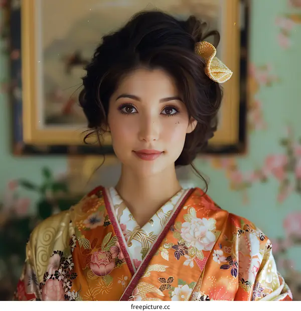 A Japanese woman wearing a kimono