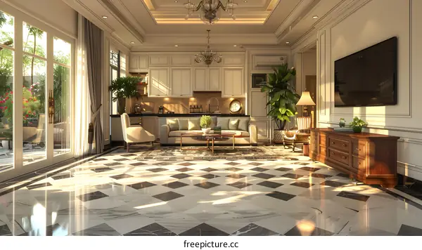 European style living room and kitchen