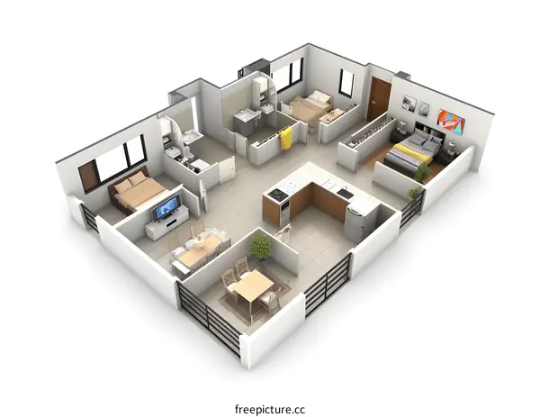 Modern 3 Bedroom Apartment Floor Plan