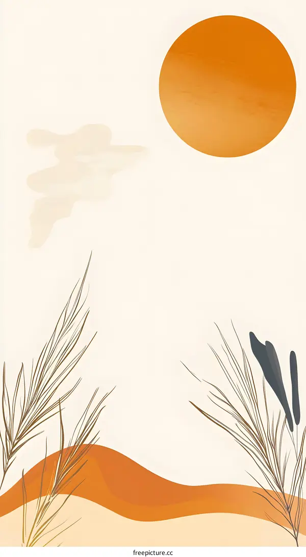 Abstract Minimalist Illustration with Sun and Wheat Grass