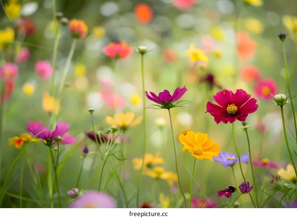 Field of Colorful Cosmos Flowers