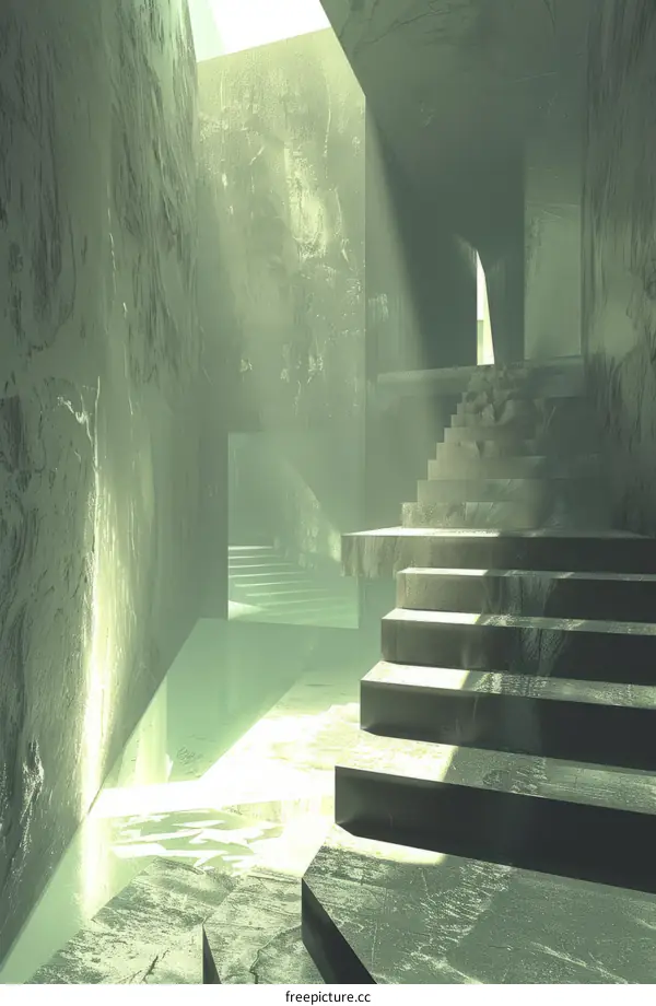 Surreal Futuristic Architecture with Stairs and Water Pools