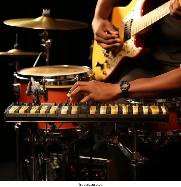 African American musician playing the keyboard and guitar