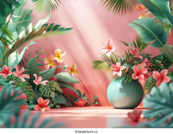 Tropical Floral Still Life Arrangement Illustration