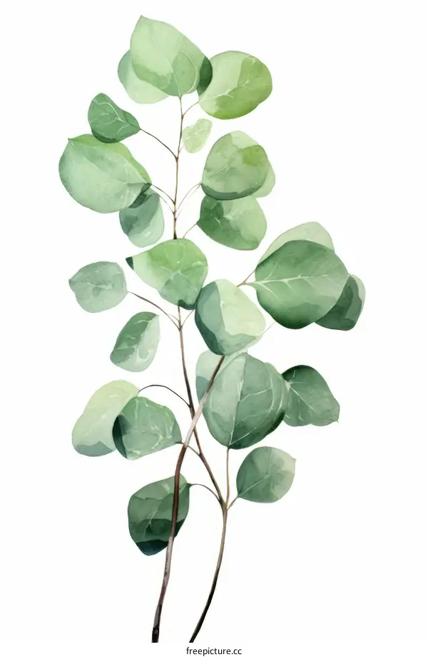 Green eucalyptus leaves watercolor painting
