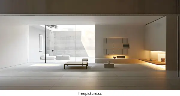 Modern Minimalist Living Room Interior Design with White Walls and Large Windows
