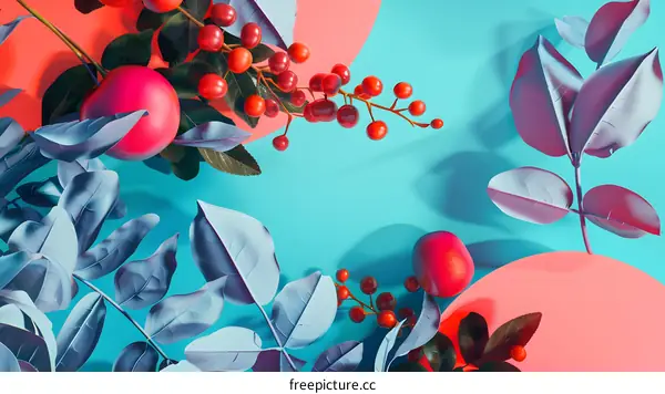 Blue and Red Leaves Abstract Background