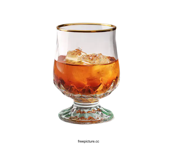 [Transparent Background PNG]Elegant Glass of Brandy with Ice Cubes