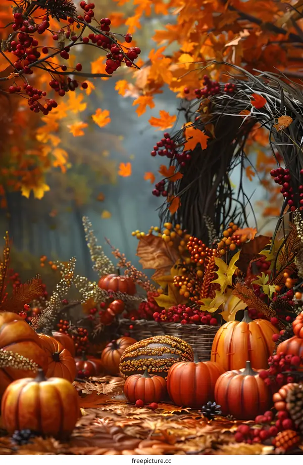 Fall Harvest Pumpkins and Gourds Still Life