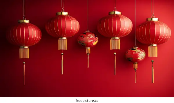 Red Chinese Lanterns Against a Red Background
