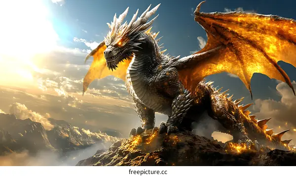 Majestic Dragon Soaring Above the Clouds