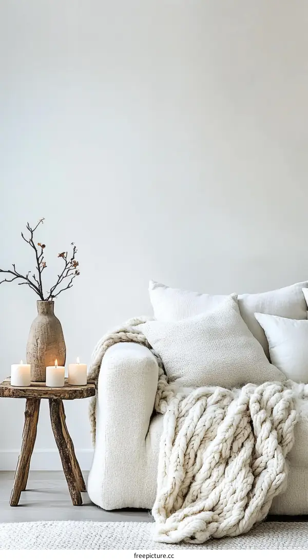 Cozy Knitted Blanket on Modern Sofa