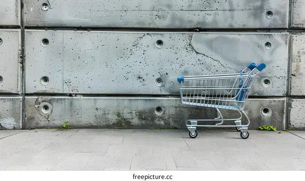Shopping Cart Against a Concrete Wall