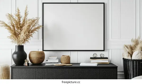 Empty Picture Frame in Modern Boho Interior