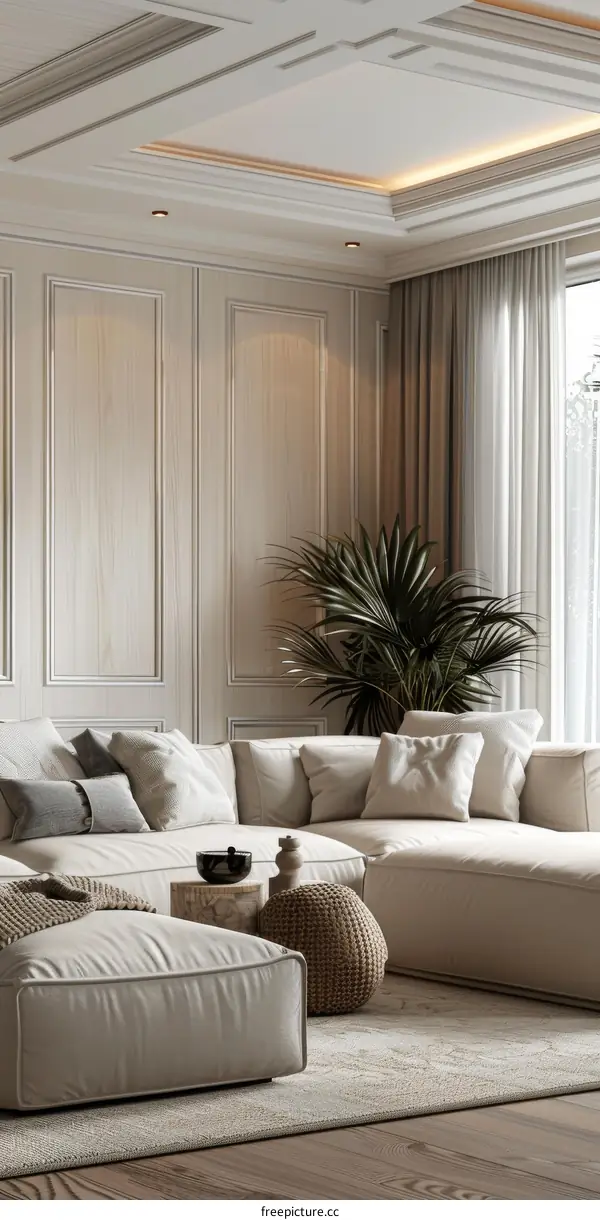 Modern Living Room Interior with Sofa and Plant