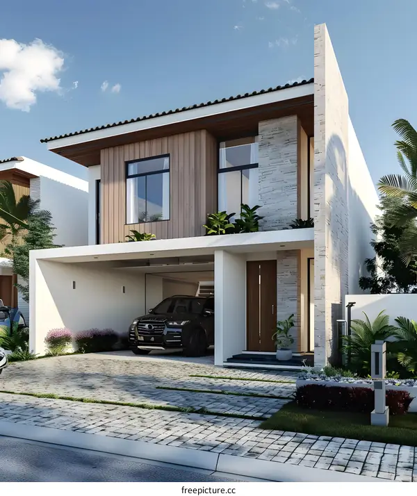 Modern House Design with Wooden Exterior and Stone Accents