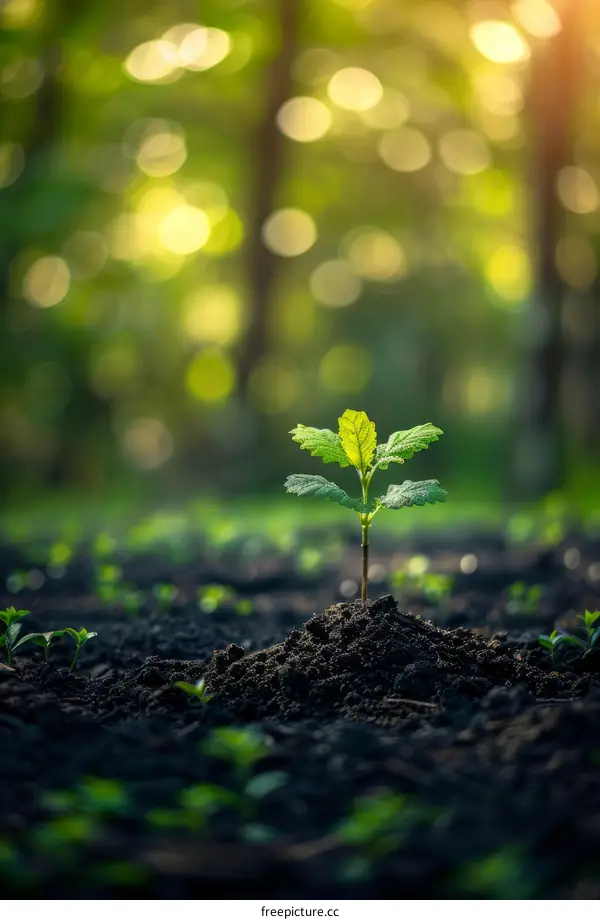 Tiny green sprout growing from the soil