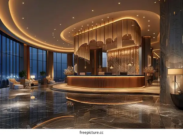 Luxury Hotel Lobby Night View Illustration