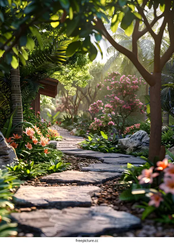 Stone path in a tropical rainforest