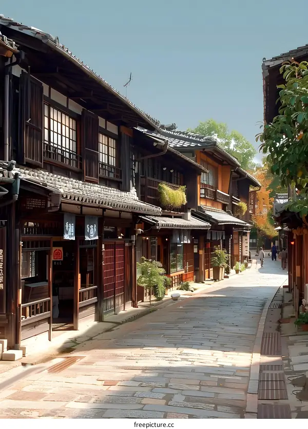 Traditional Japanese Street Scene with Shops