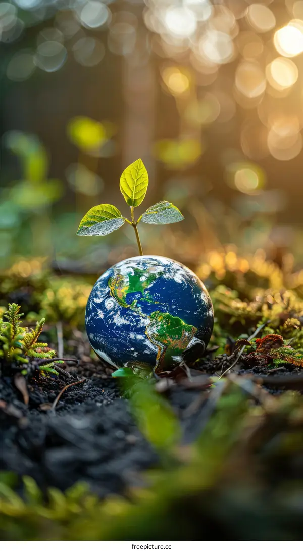 A small plant growing on top of the Earth