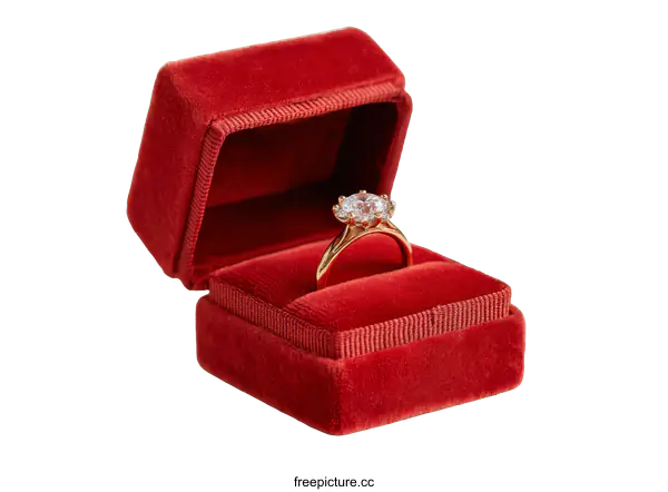 [Transparent Background PNG]Elegant Red Velvet Ring Box with Diamond Ring