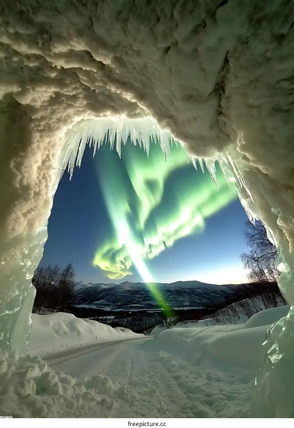 Northern Lights View from an Icy Cave