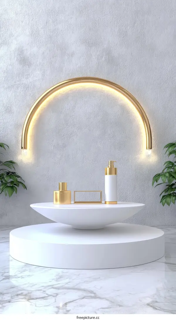 Modern Cosmetic Display with Gold Accents