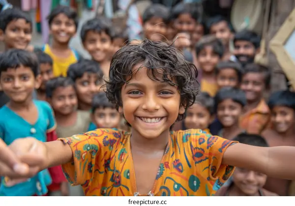 Happy Indian girl surrounded by friends