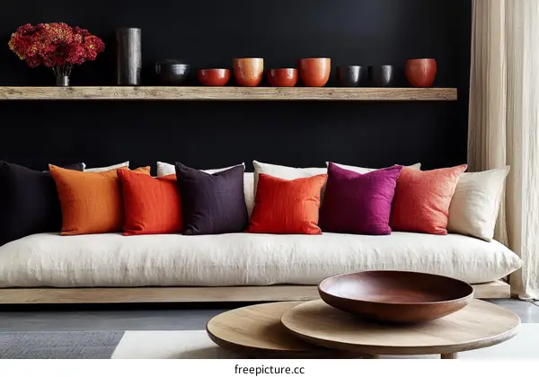 Modern Living Room with Colorful Cushions