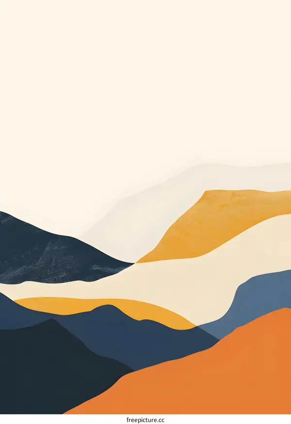 Abstract Mountain Illustration With  Blue Yellow and Orange Colors