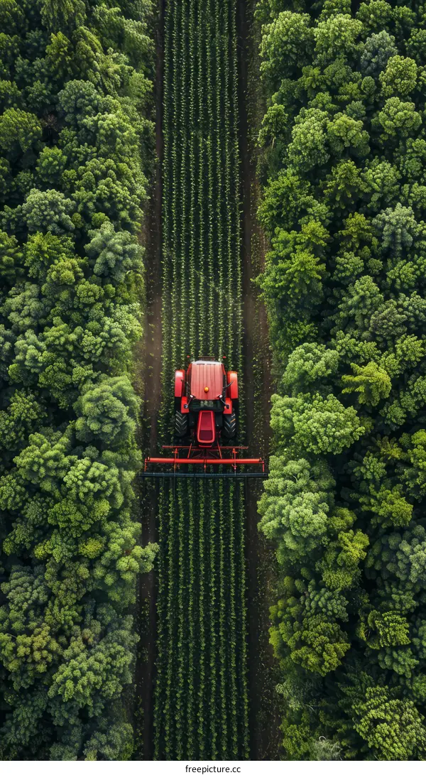 Tractor Spraying Agrochemicals in a Large Green Field