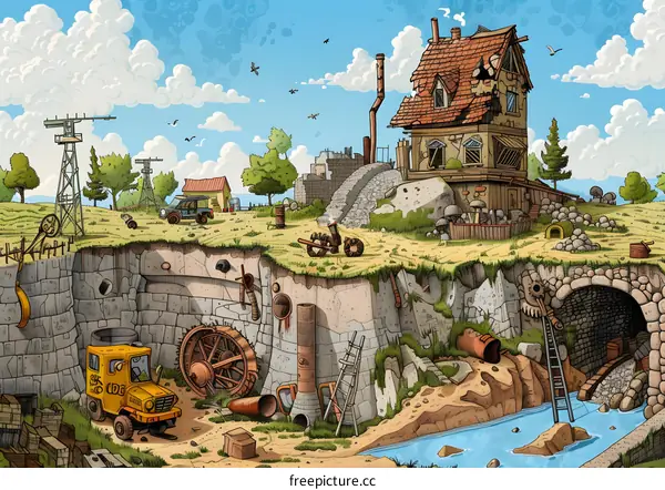 Rusty Abandoned House with a Damaged Roof