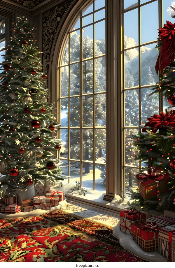 Christmas tree by the fireplace