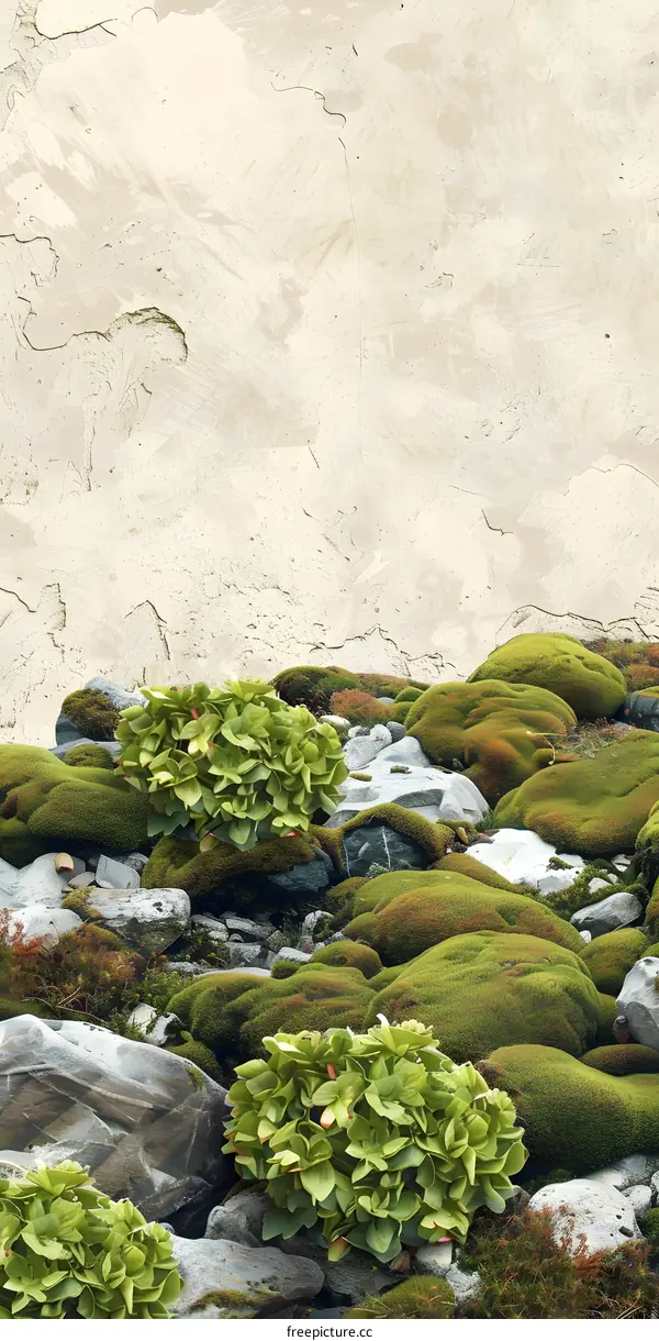 Green Mossy Rocks With White Background