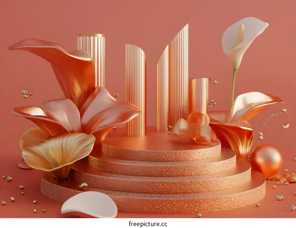 Golden Flower Arrangement with Geometric Shapes