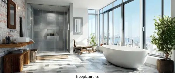Modern Urban Loft Bathroom with City Views