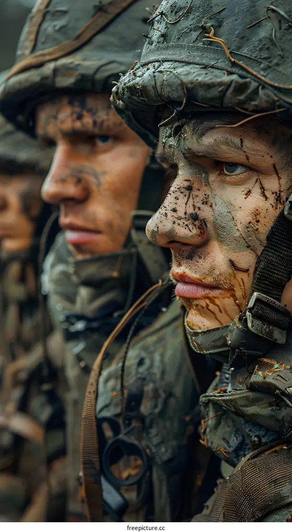 Camouflaged soldiers faces
