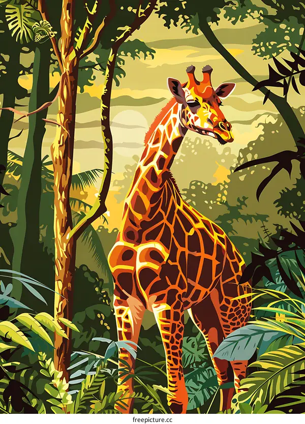 Giraffe in the Jungle Illustration