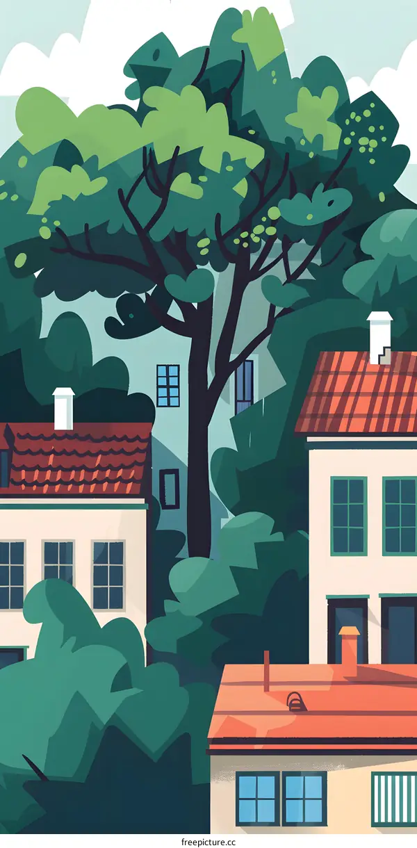 Green Tree Surrounded by Houses