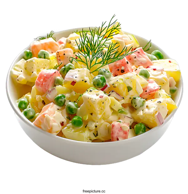 [Transparent Background PNG]Potato salad with vegetables in bowl isolated on white