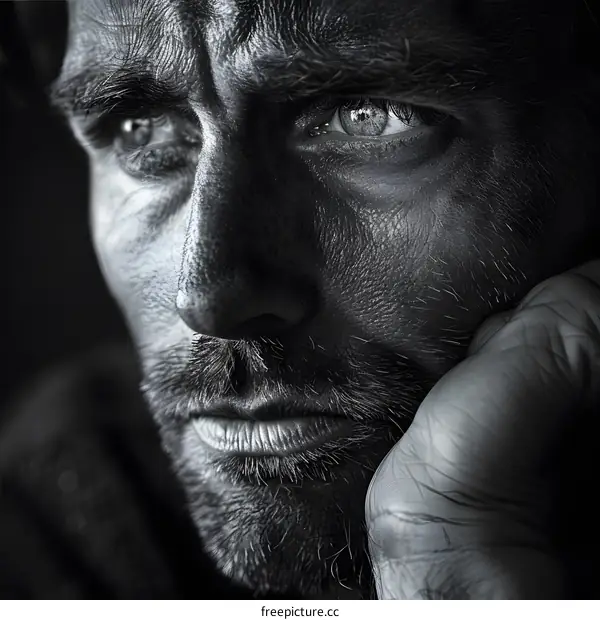 Intense Gaze Black and White Portrait of a Man