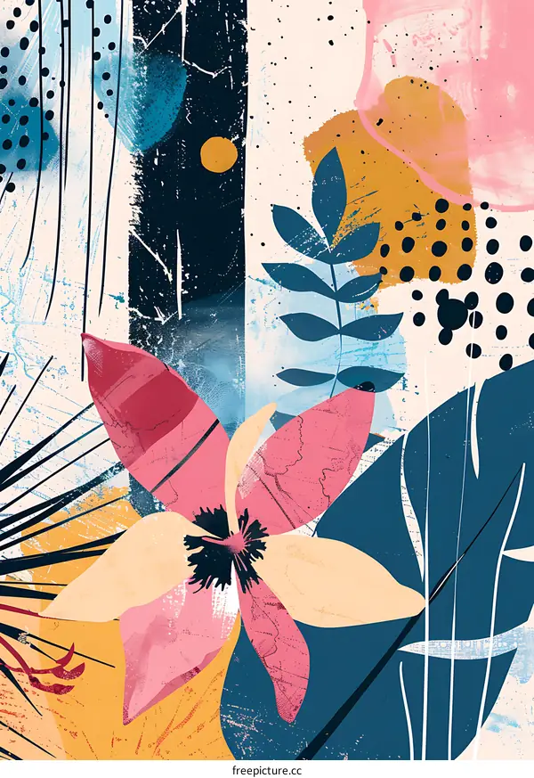 Abstract Floral Illustration with Blue and Pink Colors