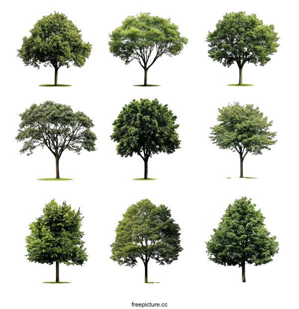 [Transparent Background PNG]Collection of Isolated Trees against White Background